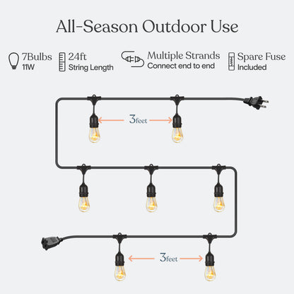 Brightech Bundle Ambience Pro Incandescent Outdoor String Lights - Commercial Grade Waterproof Patio Lights with 24Ft + 4-Pack 10FT String Light Poles