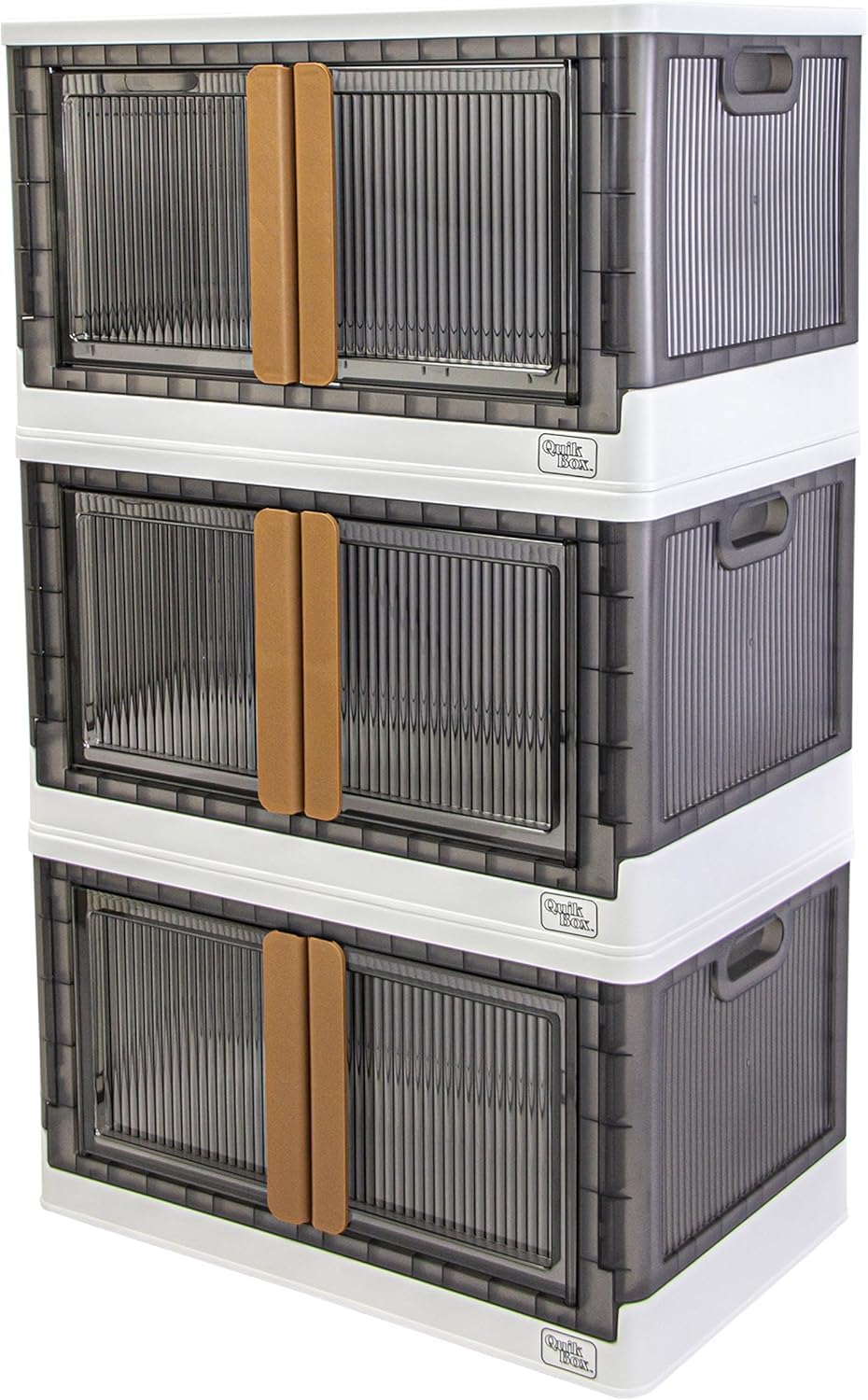 FELICON 19 Gallon 3 Pack Stackable Storage Bins with Lids,Doors,Wheels,Collapsible Organizer Foldable Container,Wardrobe Closet for Bedroom Living Room Neat,Dorm,Organized Homes(White)
