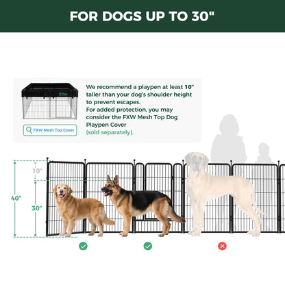FXW Rollick Unleashed Dog Playpen for Indoor, Yard, RV Camping, 40 inch 8 Panels for Medium and Large Dogs, Black│Patented