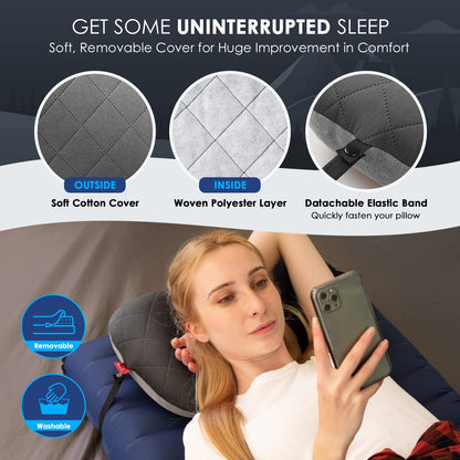 Hikenture Ultralight Inflatable Pillow with Removable Cove and 4" Thick Self Inflating Sleeping Pad with Electric Pump Set