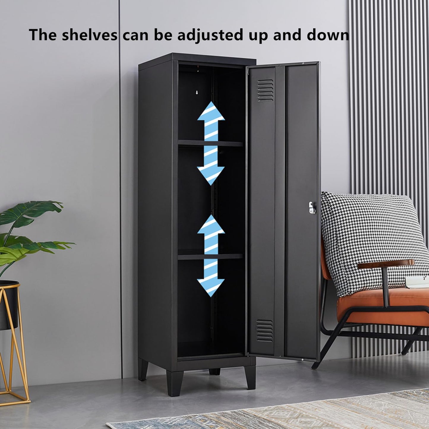 Metal Locker with Doors and Shelves, Locking Storage Cabinets for Small Spaces, Lockers for Employees, Lockable Storage Lockers for Office Garage School Gym