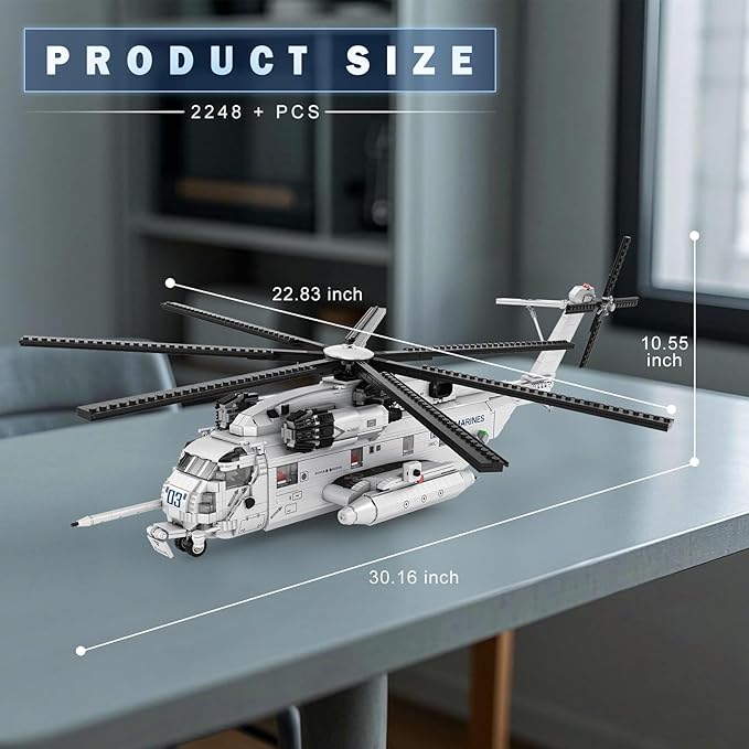 Reobrix CH-53 Helicopter Building Set 33037 Military Transport Helicopter Toy Aircraft Model Kit for Men Ideal Airplane Toy Gifts for Boys Kids 14+ Adults and Military Fans