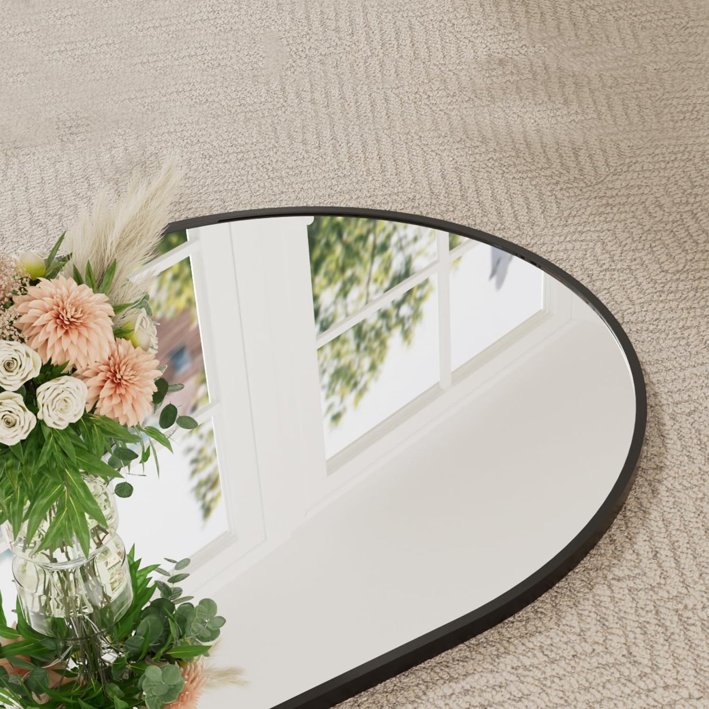 TinyTimes 57"x20" Arched Full Length Mirror, Full Floor Mirror with Stand, Large Full Body Mirror, Wall Mirrors for Bedroom Living Room, Aluminum Frame (Black)