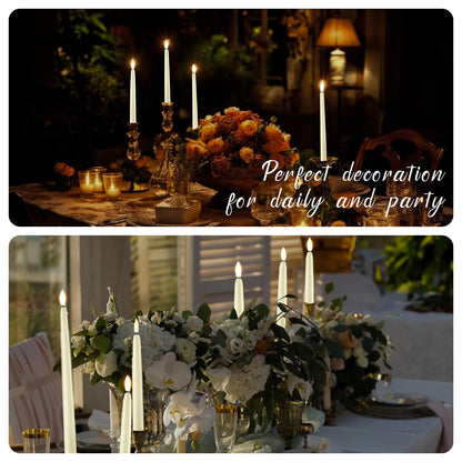 Baquler 100 Pcs Flameless Taper Candles LED Flickering Taper Candlesticks Bulk Battery Operated Flameless Candle for Wedding Halloween Christmas Birthday Decoration, 8.5/9.7/10.8/12.8 Inch (Ivory)