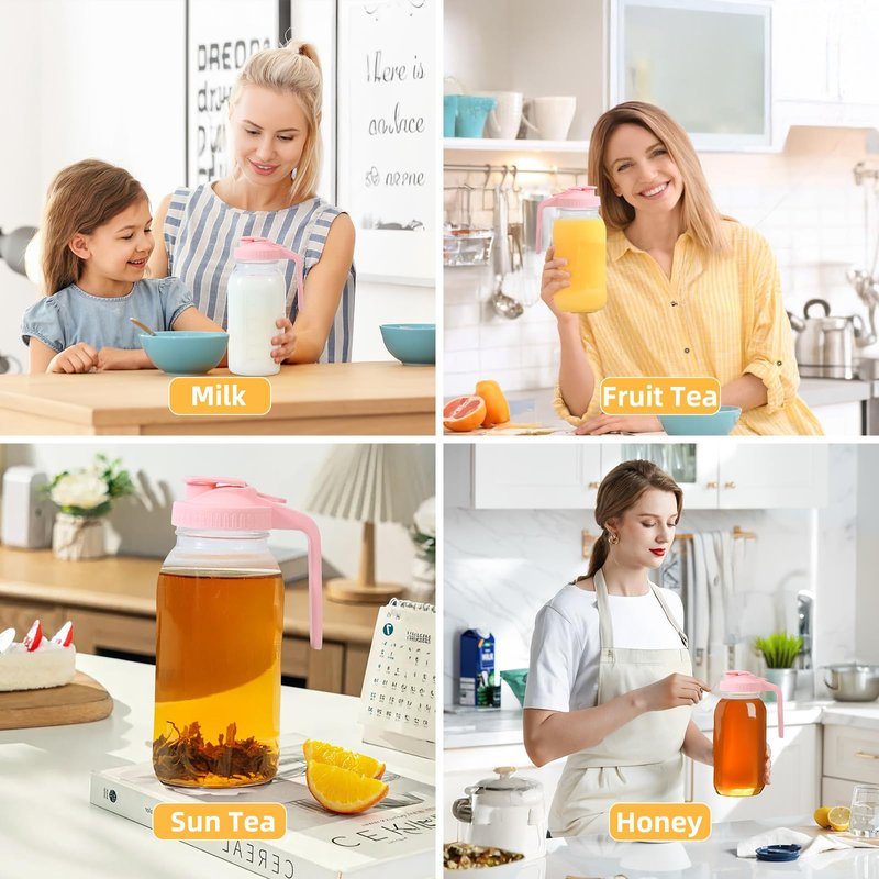 AsstarJTK Glass Mason Jar Pitcher - 64 oz/2 Quart Wide Mouth Jug with Lid and Pour Spout, Airtight Seal, Leak Proof Iced Tea Pitcher for Sun Tea, Juice, Breast Milk, Cold Beverages, Coffe