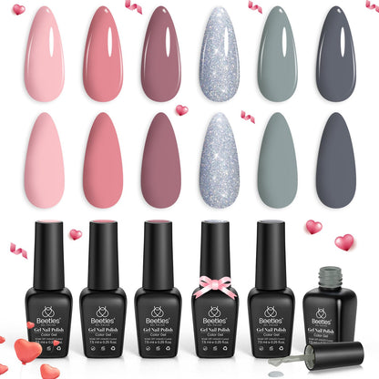 Beetles Cat Eye Gel Nail Polish Set, 6 Colors Glitter Red Pink Shiny Brown Burgundy Purple Blue Green Magnetic Effect Sparkle Stunning Nail Gel Polish Kit Soak Off UV Manicure Gifts for Women