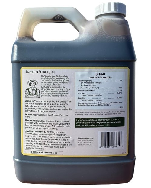 Farmer's Secret Spring Booster Fertilizer 32oz - Super Concentrated 8-16-8 Formula for All Plants