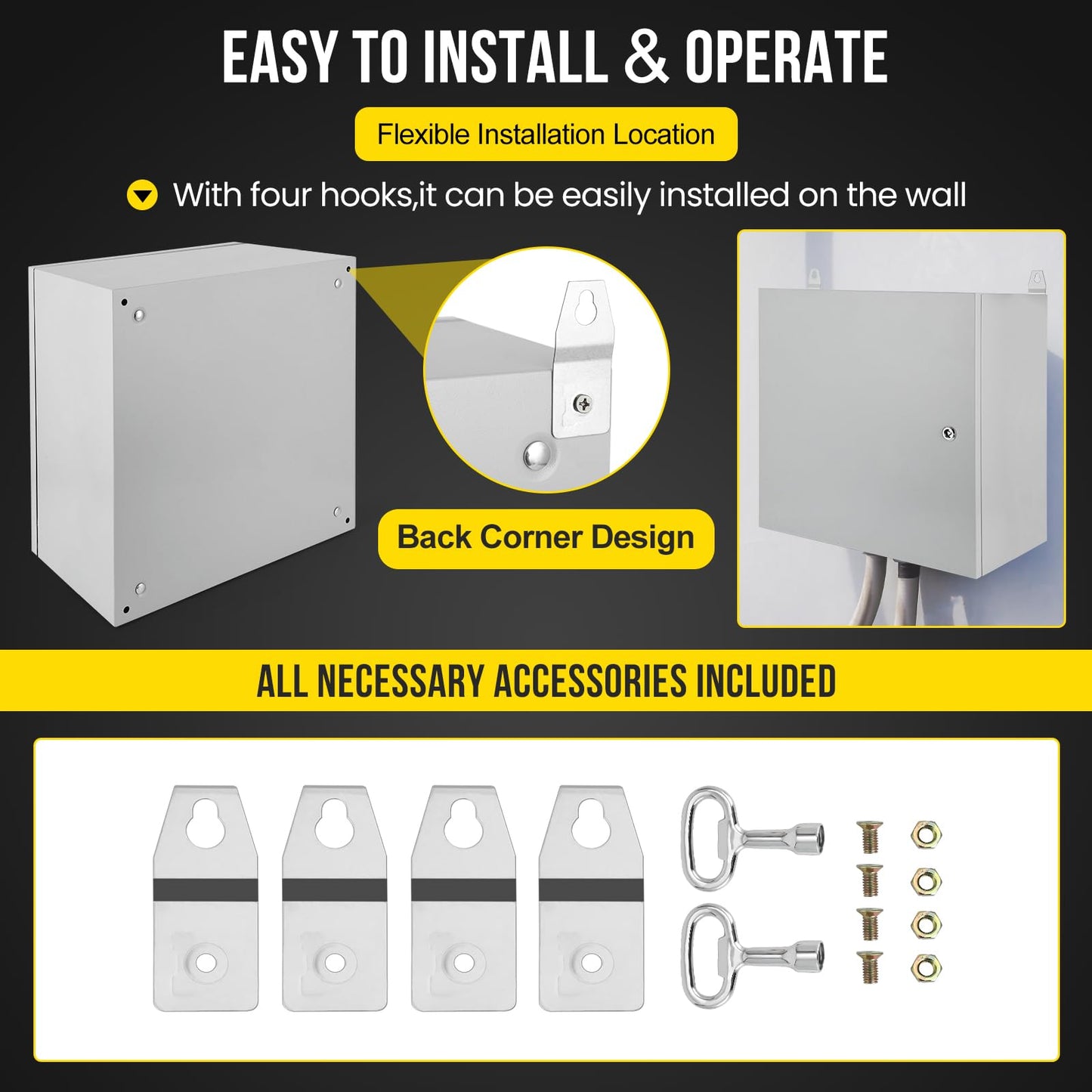 Outdoor Electrical Box,24x24x12 Inch Steel Electrical Box,IP66 Waterproof & Dustproof,Electrical Enclosure with Hinged Lockable Door and Mounting Plate for Commercial & Residential Circuit Protection