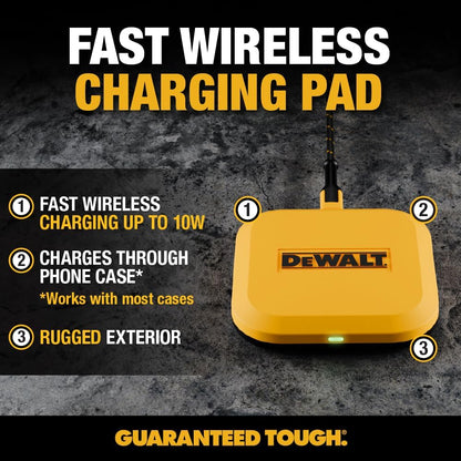 DEWALT Heavy Duty Wireless Charger, 10W Max Fast Wireless Charging Pad Compatible with iPhone 16/15/14/13/12/11/X/8 Pro Max Plus, Samsung Galaxy S22/S21, AirPods (Type C Cable & AC Adapter Included)