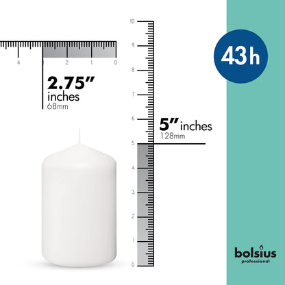 BOLSIUS 12 White Pillar Candles - 2.7 x 5 Inches Unscented Candle Set - 43 Hours - Dripless Clean Burning Smokeless Dinner Candle - Perfect for Wedding Candles, Parties and Special Occasions