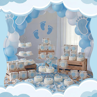 MTLEE 24 Pcs Baby Shower Candle Party Favors for Guests Blue Footprints Scented Candles with Bow Gift Box Ribbon Cute Feet Shaped Return Gifts Keepsakes for Baby Shower Gender Reveal Party Supplies