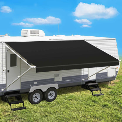Leaveshade RV Awning Fabric Replacement Motorhome Camper Trailer Awning Fabric Super Heavy Vinyl Coated Polyester 14'3''(Fit for 15' Awning)-Solid Black