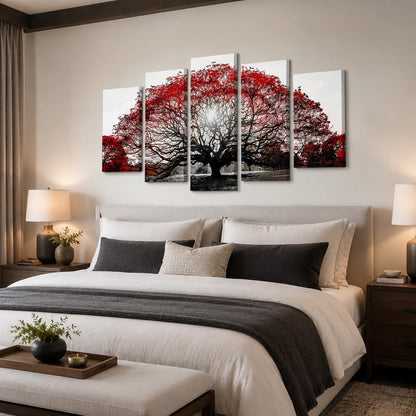 OuElegent Black and Red Tree Canvas Wall Art Sunset Landscape Painting Pictures Large Tree of Life Prints Artwork for Living Room Office Decor Ready to Hang