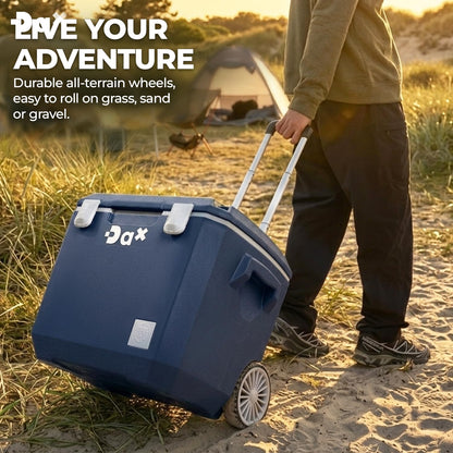 DA Ultra-Light 60 QT Hard Cooler with Wheels and Telescopic Handle, Keep Cold Up to 5 Days, 30% Lighter Than Rotomolded, Coolers Ice Chest for Camping, Tailgating, Beach (60QT Dark Blue)