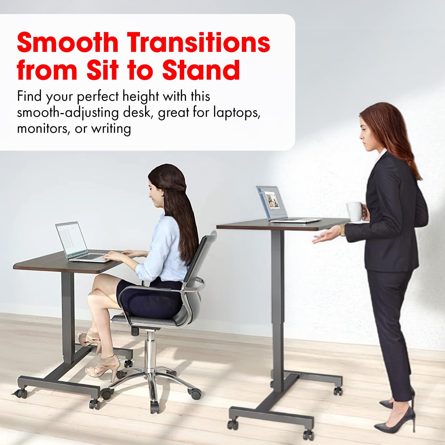 FitDesk Portable Laptop Desk, Rolling Standing Workstation Adjustable Height, Compact Standing Table with Large Surface, Small Stand Desk for Home Office, 30 lb Weight Limit – Walnut, 27" Tabletop