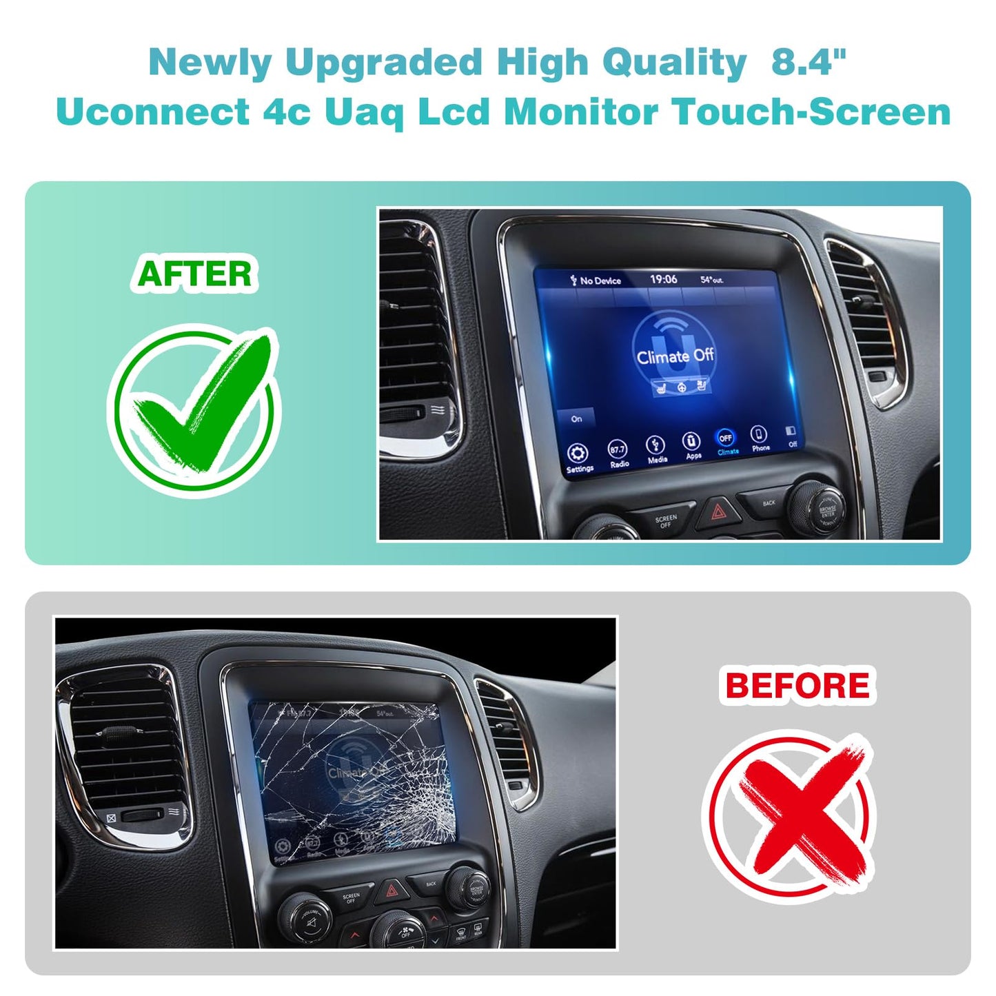 2026 New 8.4" UConnect 4C UAQ Screen Radio Navigation, Chip Upgrade Gel-Free, Replacement Compatible Fit for Dodge RAM Jeep Chrysler 2017-2021 Replace OEM # LA084X01(SL)(02) with Mounting Tool