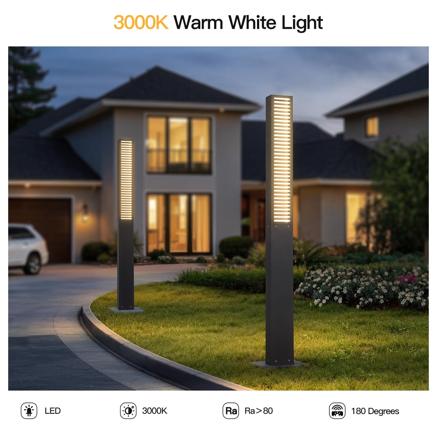 MVBT Landscape Path Lights AC100-240V, 71" Tall Driveway Lights Waterproof, Modern Pathway Light Wired, LED Bollard Light, Lawn Lamp 3000K Lighting for Yard Patio Garden Walkway Sidewalk Commercial