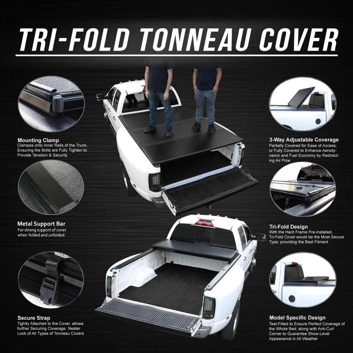 DNA Motoring New Upgrade Truck Bed Top Hard Solid Tri-Fold Tonneau Cover Compatible with 04-15 Nissan Titan 6'7" Bed, TTC-HARD-046