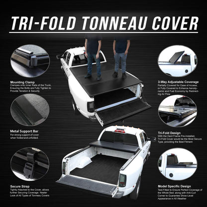 DNA Motoring New Upgrade Truck Bed Top Hard Solid Tri-Fold Tonneau Cover Compatible with 04-15 Nissan Titan 6'7" Bed, TTC-HARD-046