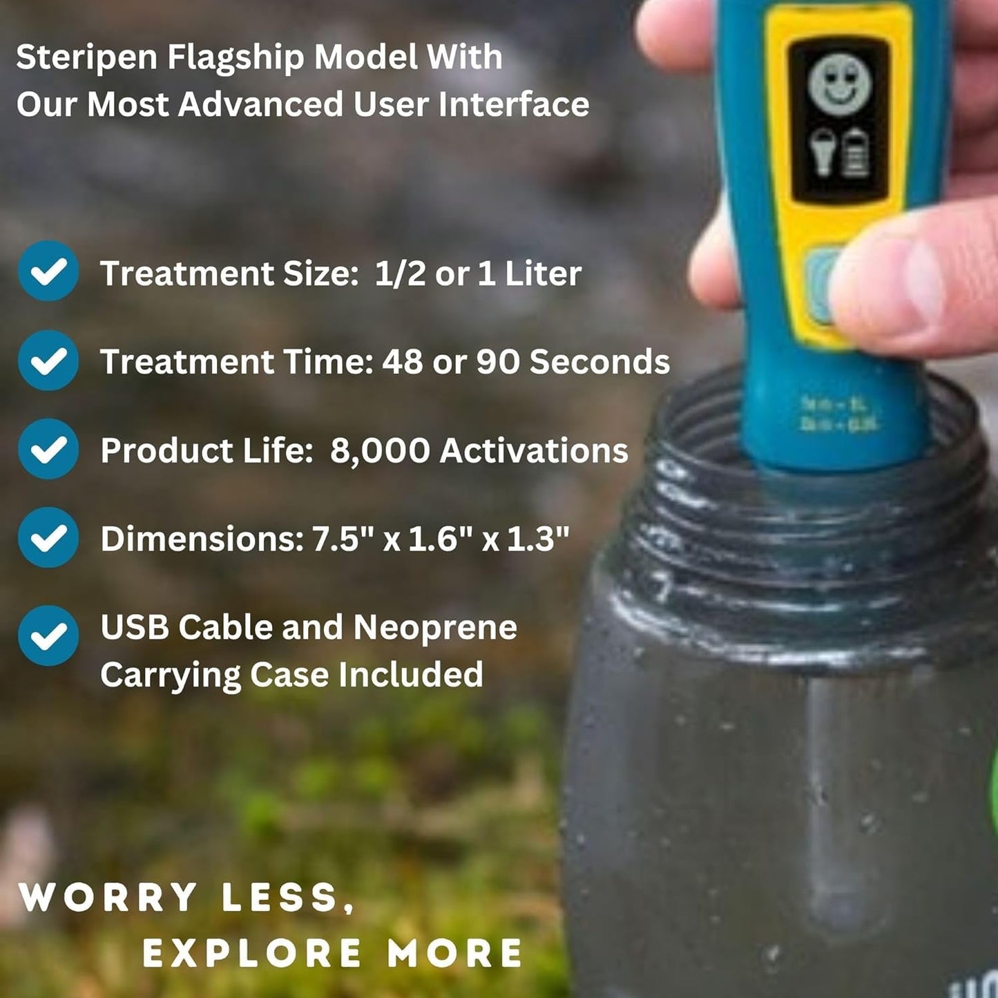 SteriPen Ultra UV Water Purifier - USB Rechargeable, High-Contrast OLED Display, Treats Up to 8,000 Liters - Hiking, Camping, Travel & Emergency Preparedness
