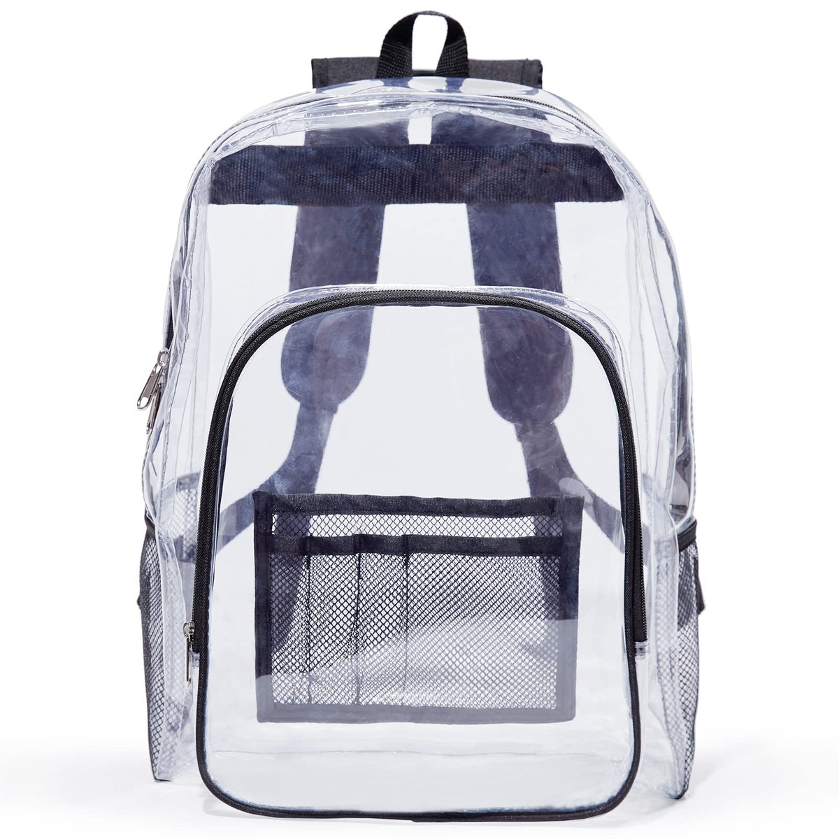Jusdot Clear Backpack, Transparent Backpack Heavy Duty PVC See Through Backpacks Clear Bag for School, Workplace, Black
