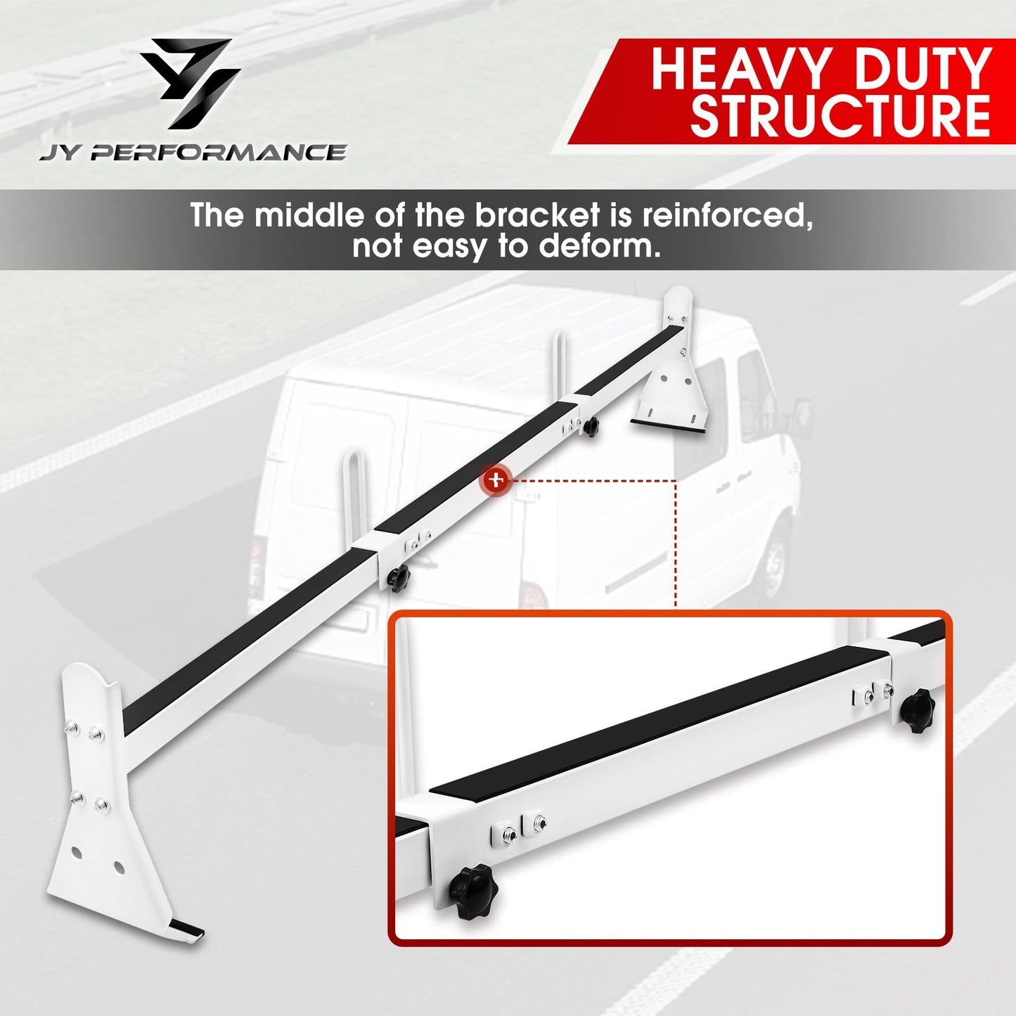 Ladder Rack for Van, Van Roof Rack Compatible with Chevy Express 1500 2500 3500 Ford Econoline GMC Savana Fullsize with Rain Gutter, Adjustable Length 57''-65'', 3 Bars, 800 Lbs, White