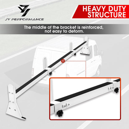 Ladder Rack for Van, Van Roof Rack Compatible with Chevy Express 1500 2500 3500 Ford Econoline GMC Savana Fullsize with Rain Gutter, Adjustable Length 57''-65'', 3 Bars, 800 Lbs, White