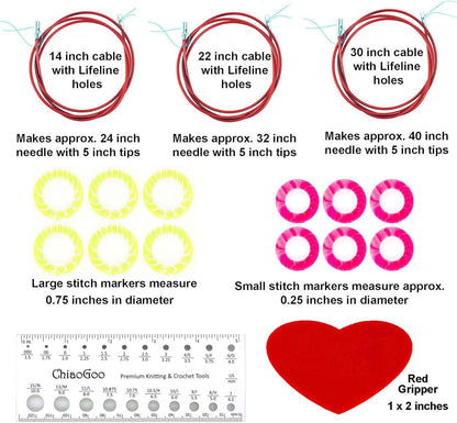 ChiaoGoo Twist Red Lace 5-Inch Small 7500-S Interchangeable Circular Knitting Needle Set, Sizes US 2, 3, 4, 5, 6, 7, 8, Stainless Steel with 3 Cords with Project Bag