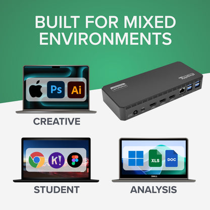 Plugable USB C Triple Display Docking Station | 100W PD, 3x HDMI (1x 4K 30Hz, 2x 1080p 60Hz), 6x USB 5Gbps Ports | Windows, macOS, ChromeOS Compatible - Enhance Productivity with Multi-Monitor Support