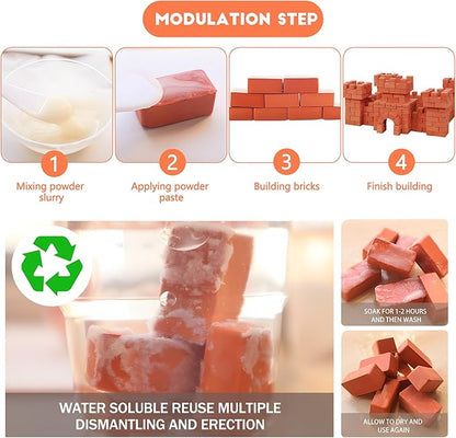 Knight Bricklayer Brick and Mortar Construction Set Clay Mini Bricks &amp Cinder Blocks DIY Mini House Kit STEM Building Toy Kids Brick Mortar Set Reusable Blocks Ages 8+ Birthday Gift