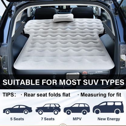 Coverado SUV Air Mattress, Thickened Flocked-Top Car Air Mattress with Wireless Built-in Pump, Pillows, Patch Kit & Carry Bag, Quick&Easy Set Up, SUV Mattress Camping Bed Universal fit for Most Cars