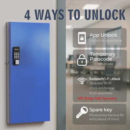 WeHere 120 Key Lock Box, Smart Key Cabinet with Key Management System, App, Bluetooth, Dynamic/Static Password, WiFi Unlock(Sold Separately), Wall-Mount Commercial Key Storage Box for Office, School
