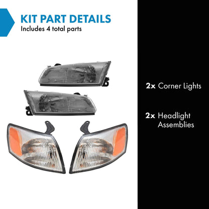 TRQ Headlight Assembly Set for 1997-1999 Toyota Camry, Model LKA55913, Includes Driver & Passenger Side Lights