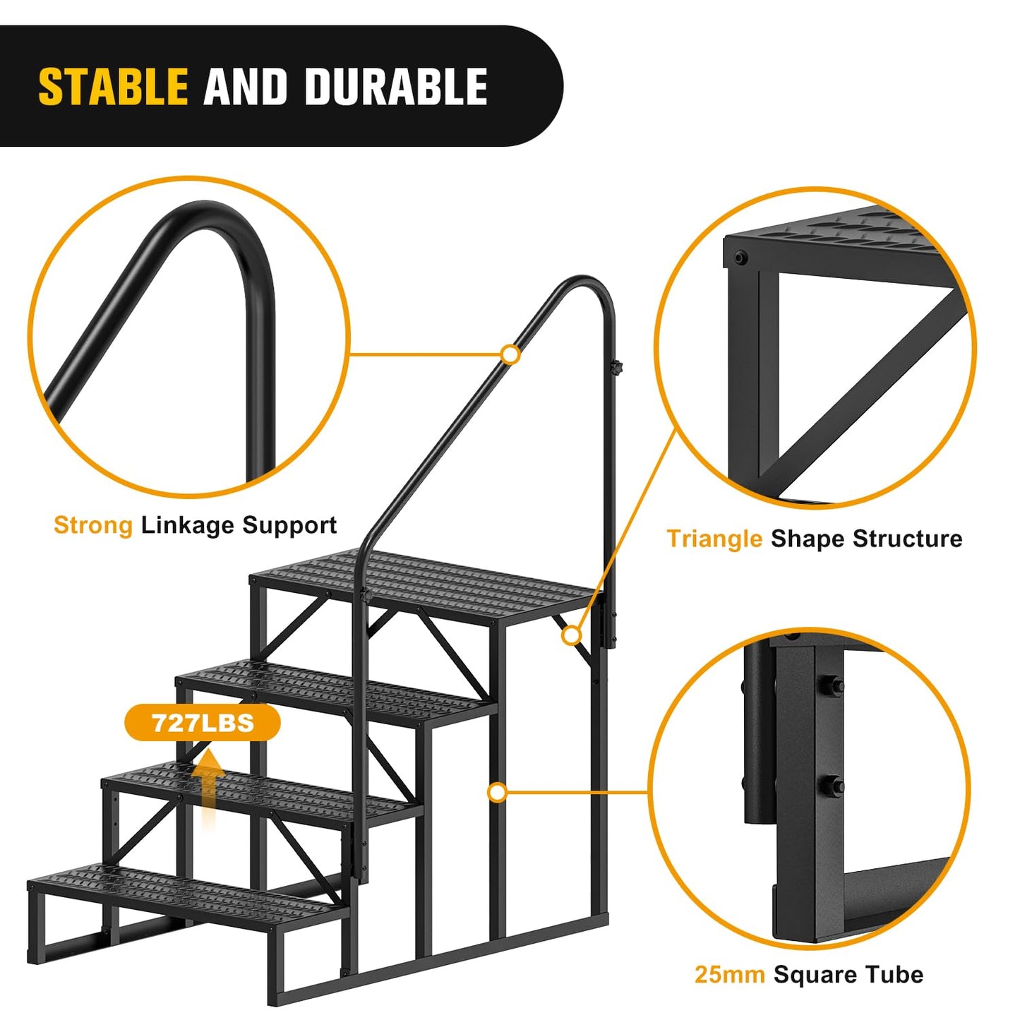 Nilight RV Steps with Handrail, 4 Steps Hot Tub Steps Outdoor RV Stairs Step Portable Mobile Motor Home Stairs for Camper Travel Trailers Dock Entry Steps 5th Wheel RV Porch with Anti-Slip Handrail