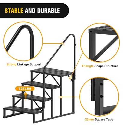 Nilight RV Steps with Handrail, 4 Steps Hot Tub Steps Outdoor RV Stairs Step Portable Mobile Motor Home Stairs for Camper Travel Trailers Dock Entry Steps 5th Wheel RV Porch with Anti-Slip Handrail