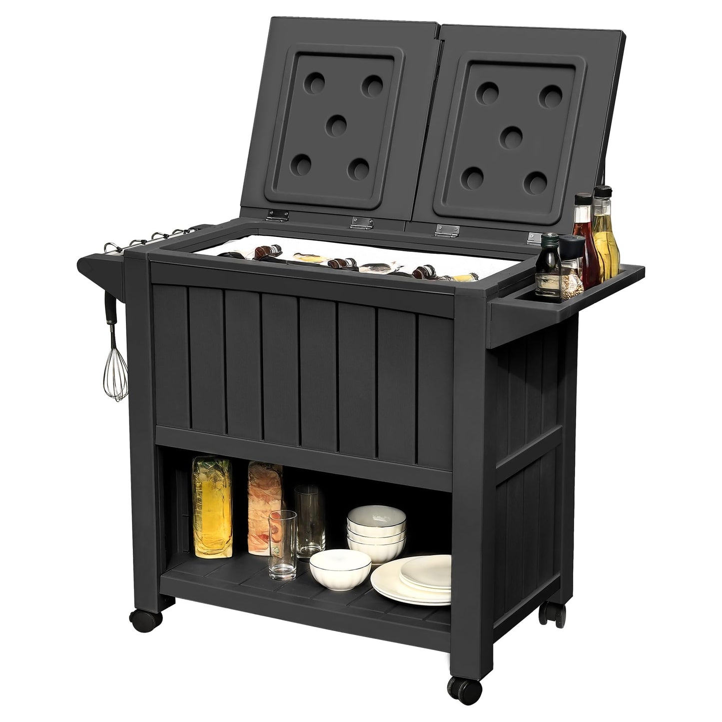 YITAHOME 85 Quart Rolling Cooler Cart with Bottle Opener Drainage, Portable Patio Cooler on Wheels, Outdoor Beverage Cart Ice Chest for Patio Pool Deck Party BBQ Cookouts (Black)