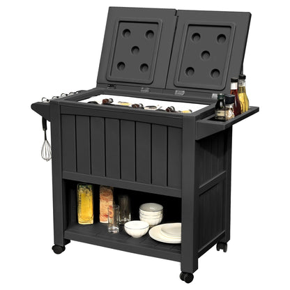 YITAHOME 85 Quart Rolling Cooler Cart with Bottle Opener Drainage, Portable Patio Cooler on Wheels, Outdoor Beverage Cart Ice Chest for Patio Pool Deck Party BBQ Cookouts (Black)