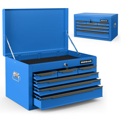 Goplus Tool Box, 24” Steel Tool Chest w/6 Drawers, Top Tool Tray,Automatic Lock, Protective Liners, Handle, Smooth Ball Bearing Sides, Portable Tool Storage Organizer, Toolbox for Garage Workshop