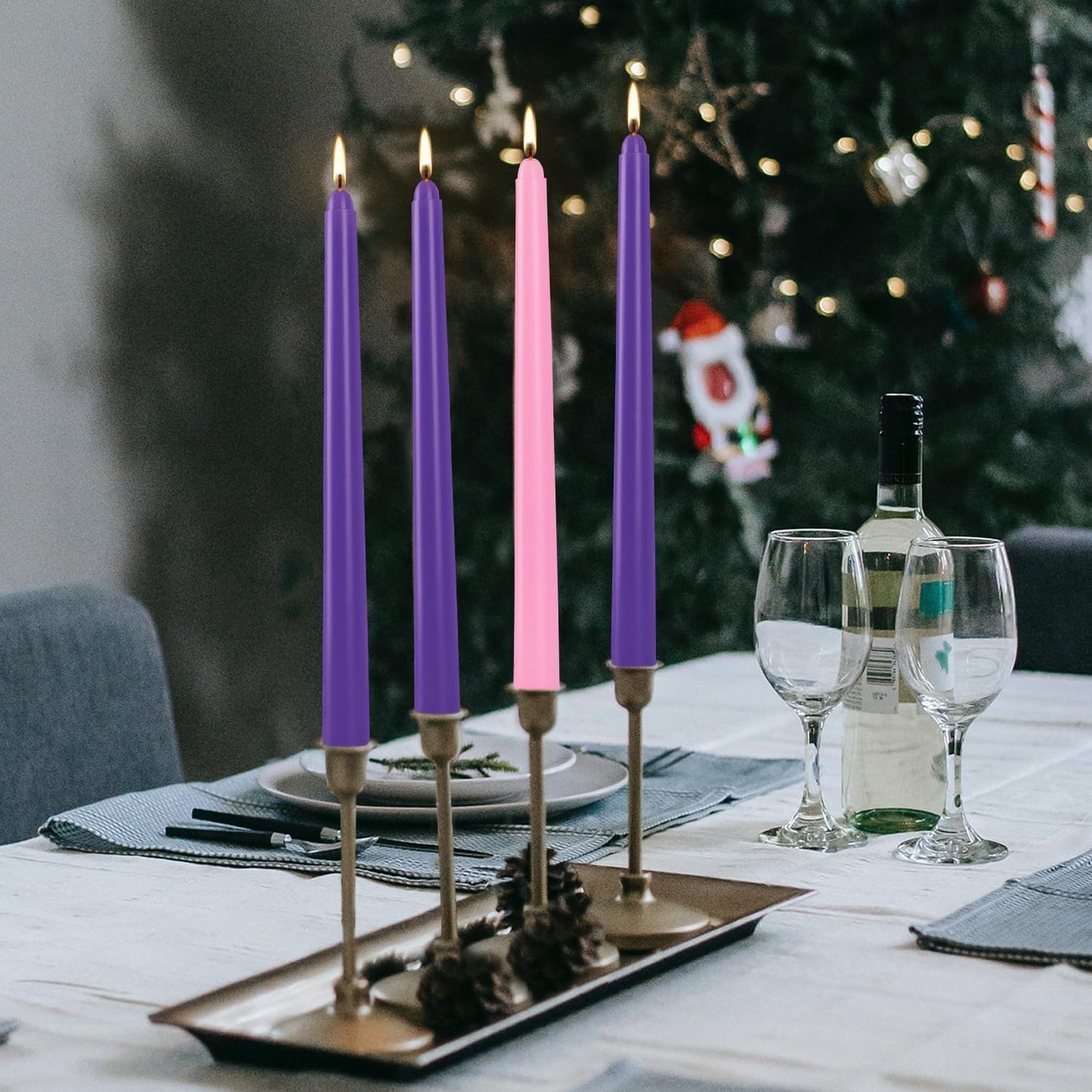 16-Pack Christmas Advent Candles (12 Purple & 4 Pink), 10 Inch Taper Candles for Holiday Decor - Unscented, Dripless & Long-Lasting for Church, Christmas, Weddings and Table Centerpieces