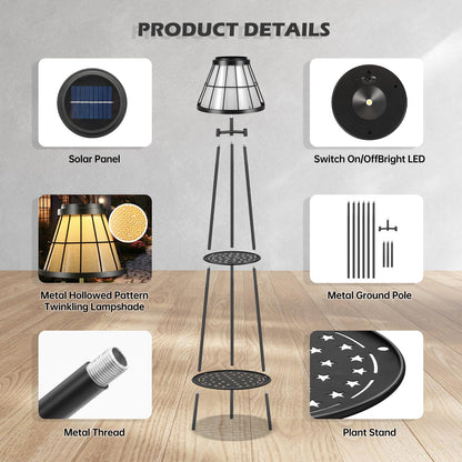Solgicar 2 Pack Solar Lights with Plant Stands, 45.4'' Waterproof Outdoor Metal Solar Floor Lamps for Patio Deck Yard Pathway Porch Garden
