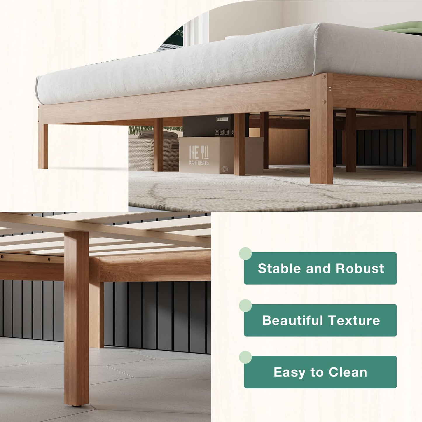Novilla 12 Inch Wooden King Size Bed Frame, Classic Solid Wood Platform Bed Frame King Size, Sturdy Wood Slat Support, No Box Spring Needed, Easy Assembly