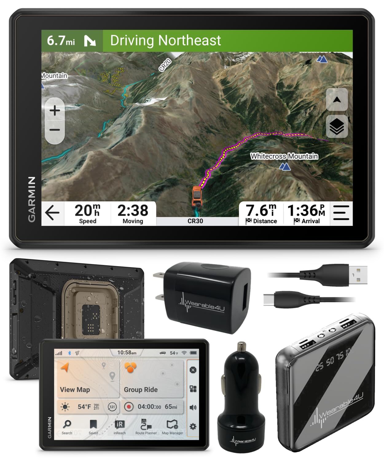 Garmin Tread 2 Overland Edition – 8" All-Terrain GPS Navigator for Off-the-Grid Travels with Turn-by-Turn Trail Navigation, Topo & Satellite Maps, Weather, Group Ride + Wearable4U Power Pack Bundle