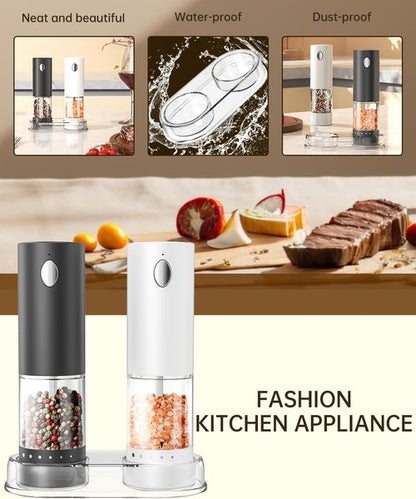 CIRCLE JOY Electric Salt and Pepper Grinder Set - Rechargeable Mills with 6-Level Coarseness & LED Light | Black & White