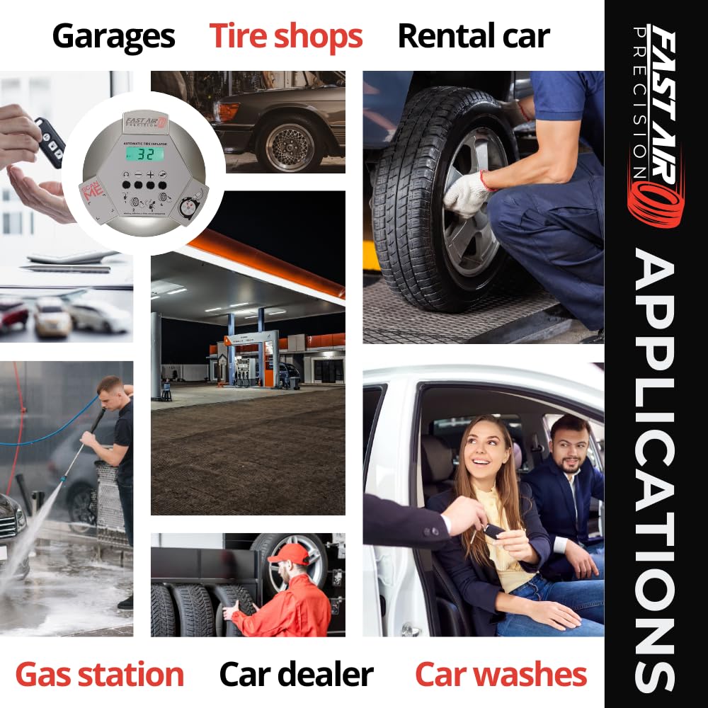 Fast Air Precision Automatic Tire Inflator Wall Mountable Pressure Gauge LCD Display for All Vehicule an Truck Tires Heavy Duty Use, for Dealerships, Garages, Tire Shops and More.