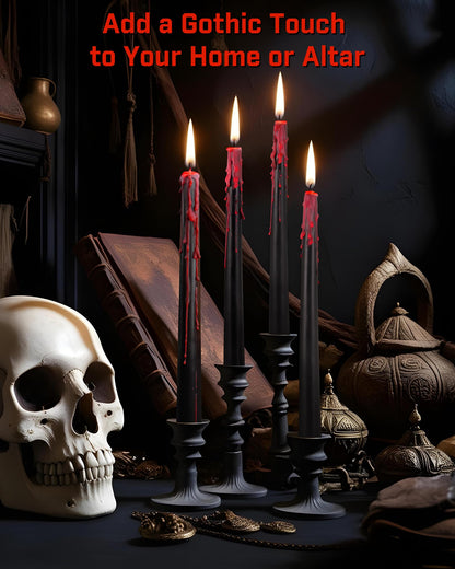 Viyffo Black Drip Taper Candles, 10 Inch Vampire Blood Bleeding Candles Set of 4, Unscented Long-Burning Gothic Candlesticks for Horror Movie Night, Dark Romance & Party Decor