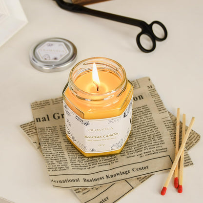 Olorvela Jar Beeswax Candles-100% Natural Pure Beeswax Candles,5oz Unscented Beeswa Candle,Up to 30 Hours Burn Time, Bees Wax Candles for Decor,Party,Christmas 1 Pack