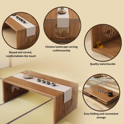 teyeard Japanese Folding Coffee Table, Foldable Low Coffee Tables, Bamboo Floor Table Desk for Sitting on The Floor, No Assembly, Portable Living Coffee Table (39.4 Inch)