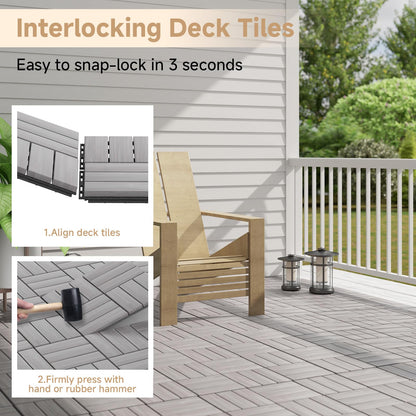 Rovibek Acacia Wood Interlocking Deck Tiles, 30PCS 12"x12" Outdoor Waterproof Decking Tiles, All Weather Use for Balcony Patio Backyard Poolside, Indoor & Outdoor, Checker Gray
