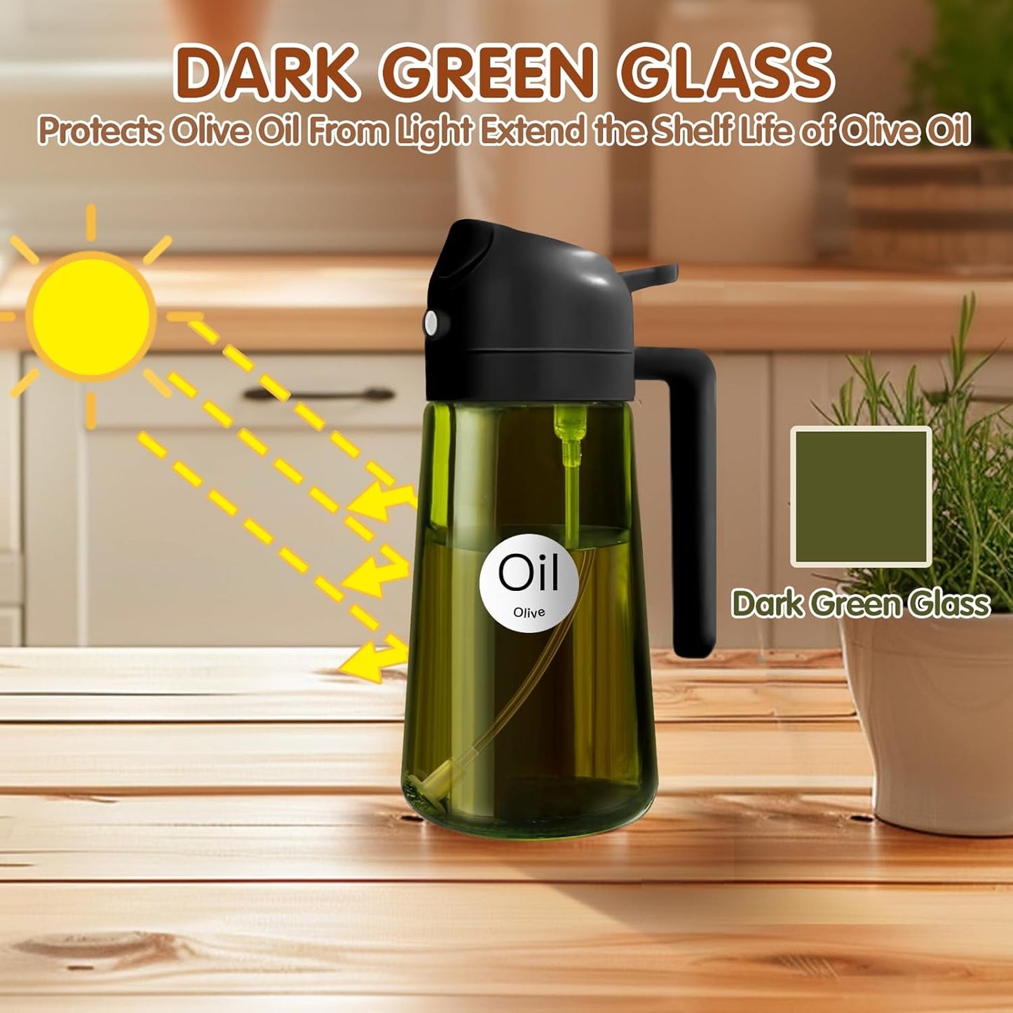 YARRAMATE Oil Sprayer & Dispenser Set - 16oz Dark Green Sprayer & 300ml Brush Dispenser in Black & Orange
