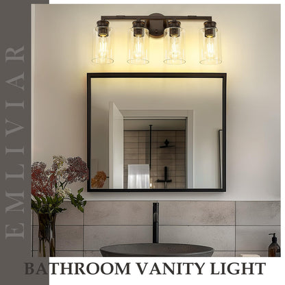 Emliviar 4-Light Vanity Light, Oil Rubbed Bronze Finish, Clear Glass Shade, Model YCE253B-4W ORB